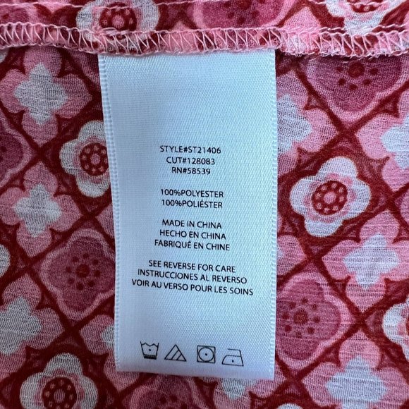 Kut From The Kloth Top Womens Large Floral Geo Button Up Sleeveless V-Neck Sheer - Picture 11 of 13